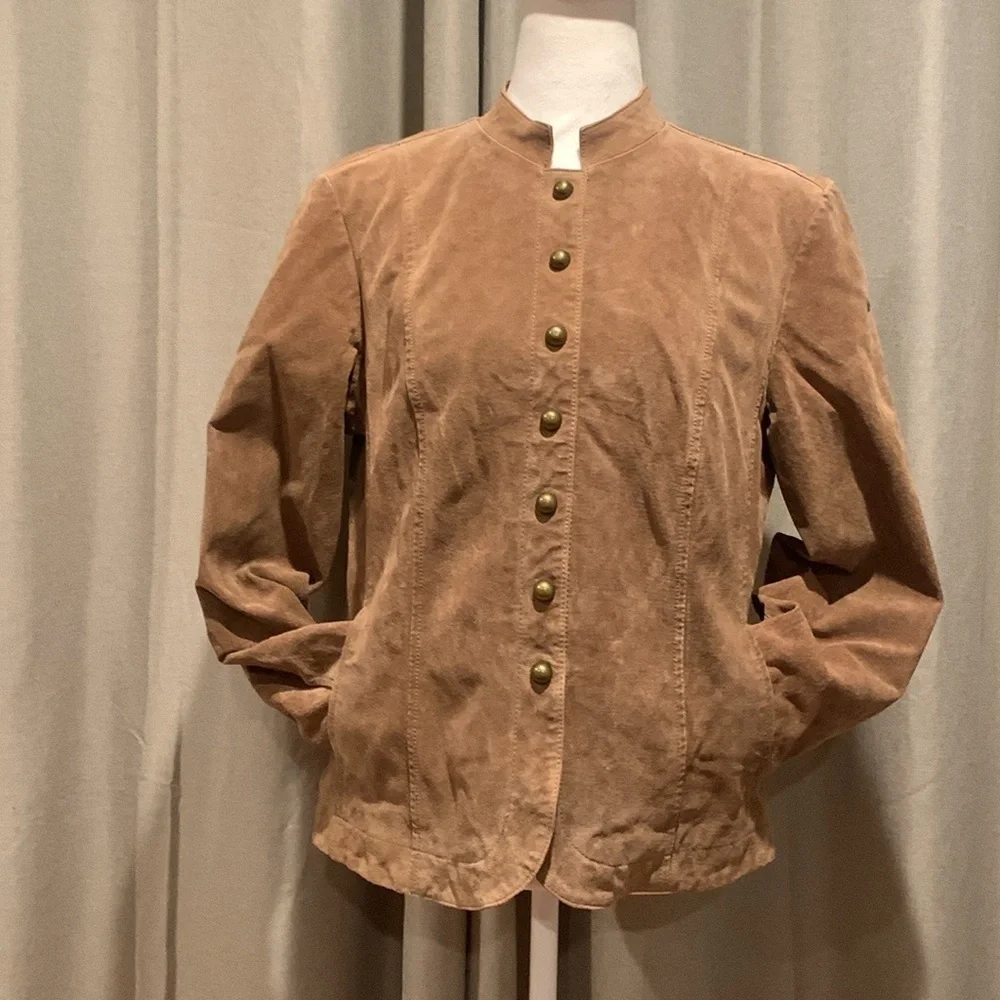 A.M.I Light Brown 100% Leather Jacket Size Large - Picture 6 of 16